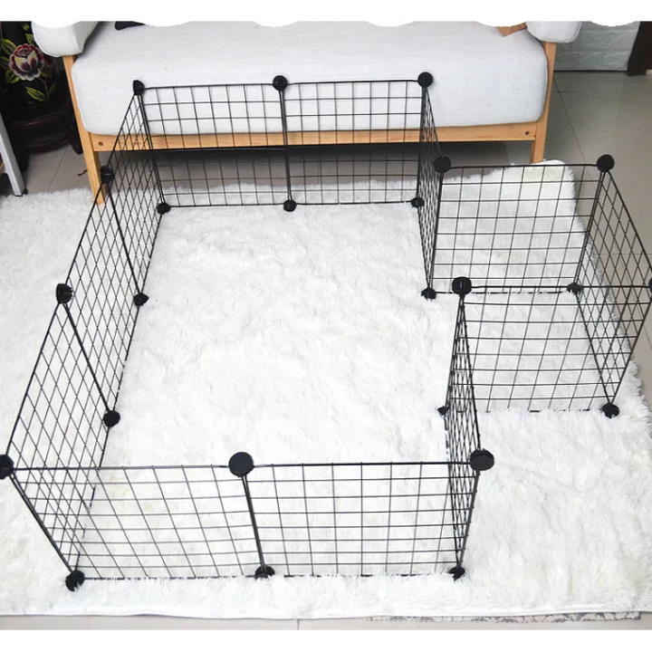 Versatile black wire dog fence, 6 panels create a secure indoor dog playpen or outdoor pet enclosure.
