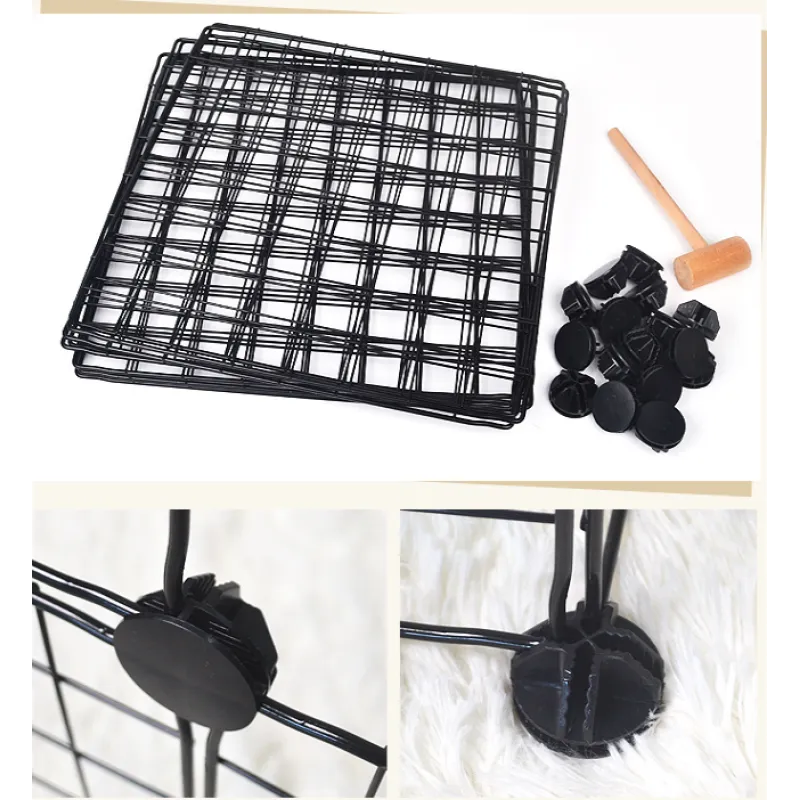 Pet's flexible black wire dog playpen with secure door, 6-panel enclosure for safe outdoor dog run.