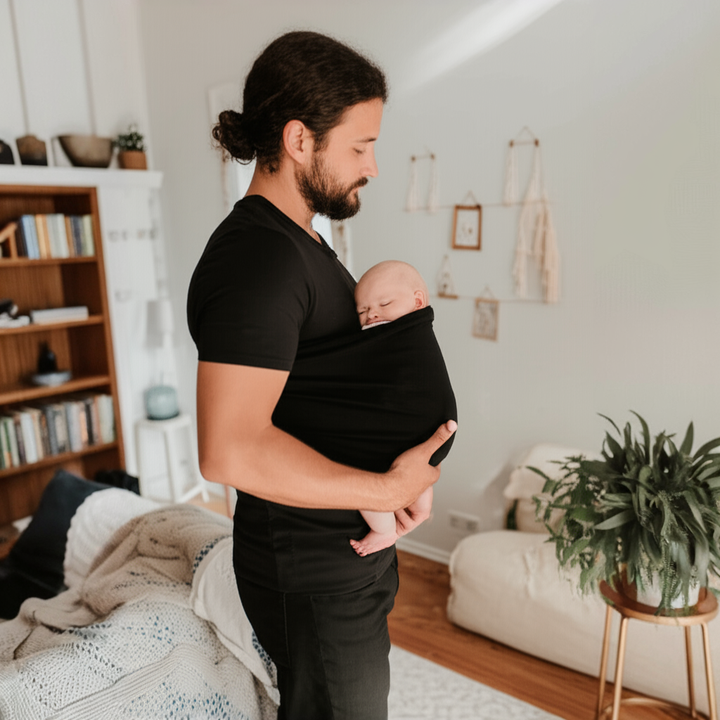 Gray unisex babywearing shirt with secure pouch, perfect for hands-free bonding with your newborn.