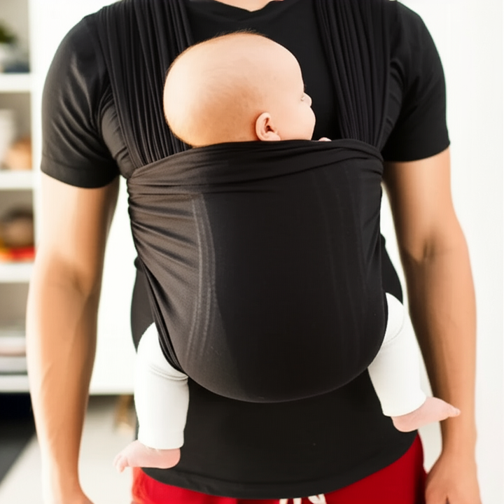 Green hands-free parent shirt with integrated baby carrier, ideal for new moms and dads.