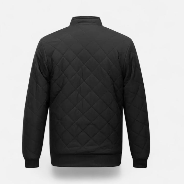 Brown men's stylish quilted jacket, warm outerwear perfect for cold weather.