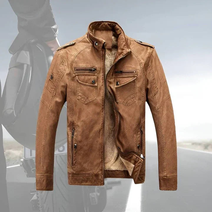 Men's slim fit biker jacket in a modern style, offering comfort & fashion. Versatile casual outerwear.