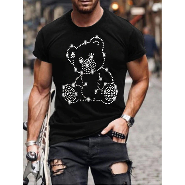 Men's statement t-shirt: slim fit black tee with a detailed rhinestone crown graphic.