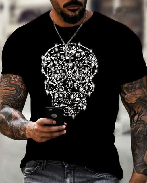 Rhinestone crown logo men's t-shirt, black, slim fit, graphic tee for a bold streetwear statement.