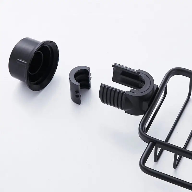 Modern black metal shower shelf, rust-resistant, providing sleek storage for all your shower products.