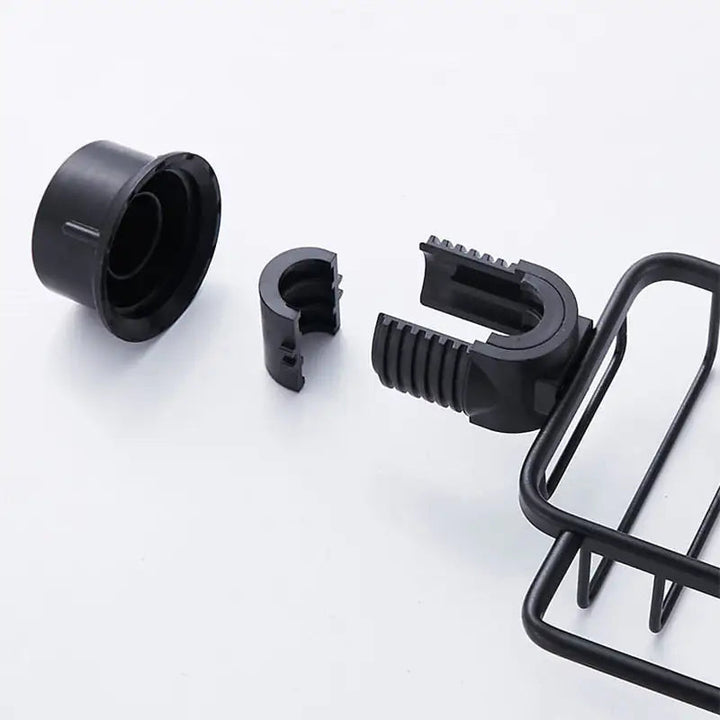 Modern black metal shower shelf, rust-resistant, providing sleek storage for all your shower products.