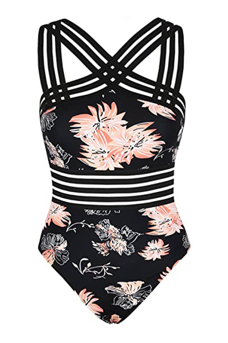 Vibrant blue monokini, women's strappy crossed design, perfect summer beachwear.