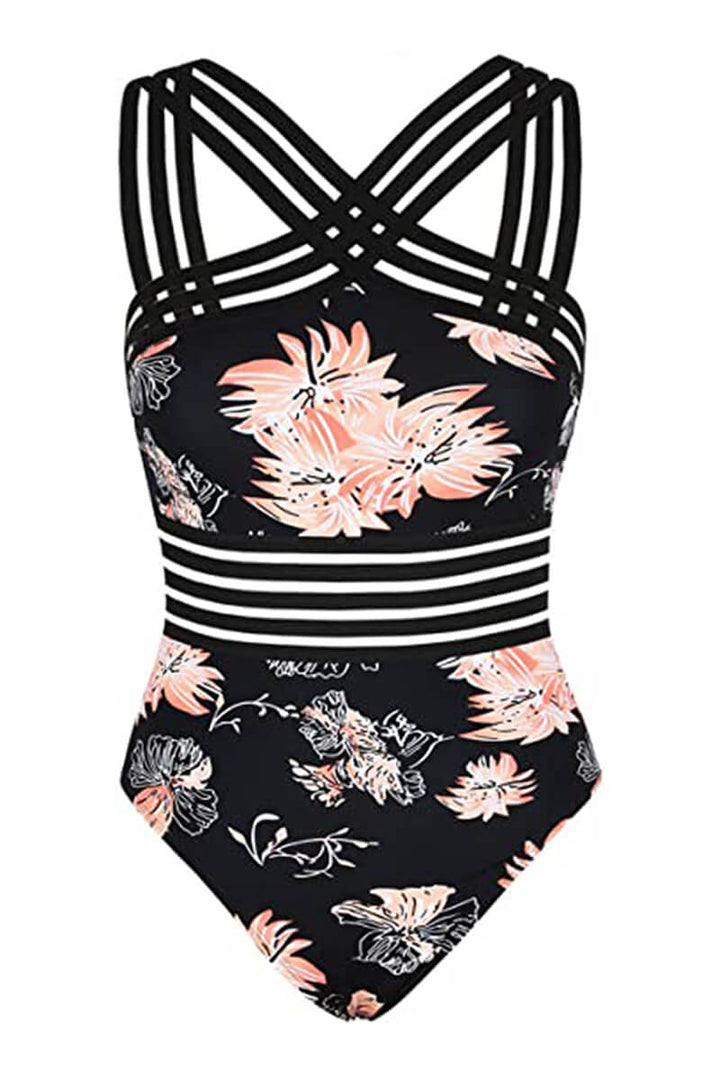 Vibrant blue monokini, women's strappy crossed design, perfect summer beachwear.