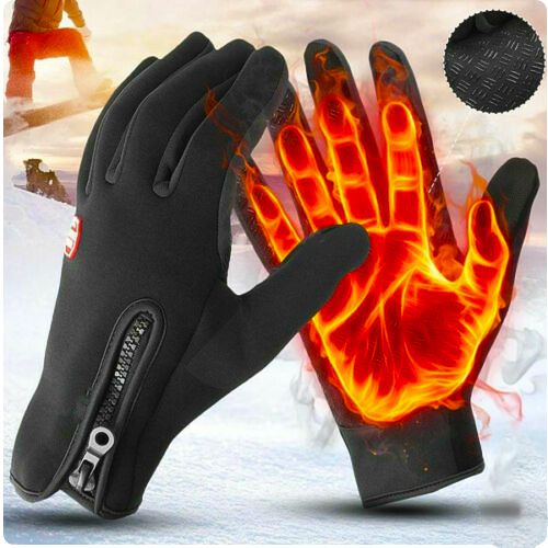 Black unisex electric heated waterproof winter gloves for ultimate warmth in cold weather sports.