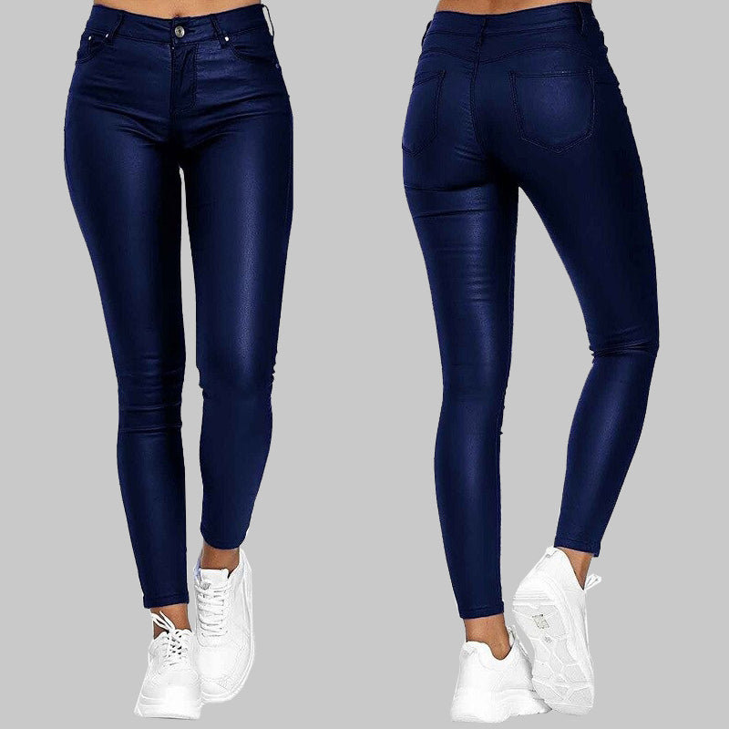 Black Unisex Skinny High-Waist Pants offering a modern, flattering slim fit for versatile fashion.