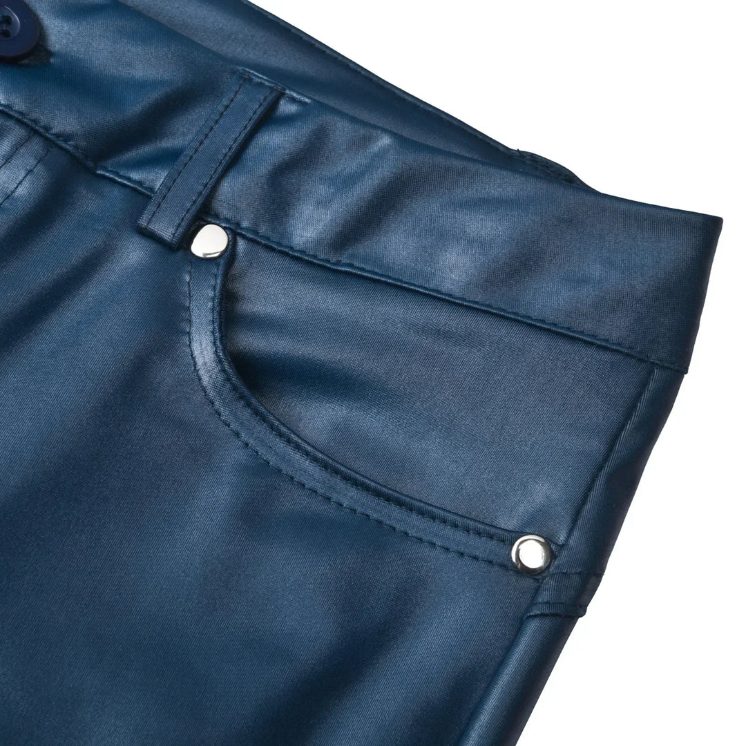 Blue Unisex Skinny High-Waist Pants for a flattering, comfortable slim fit, perfect for a modern look.