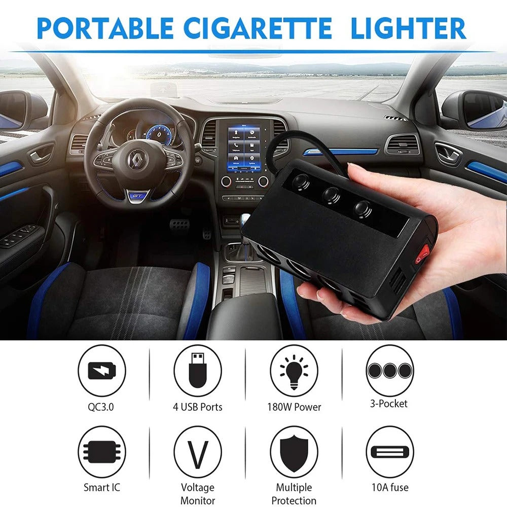 Universal vehicle accessory: fast USB-C car charger & 3 additional USB ports for auto power.