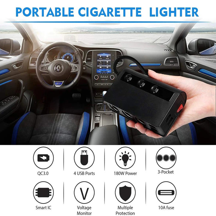 Universal vehicle accessory: fast USB-C car charger & 3 additional USB ports for auto power.