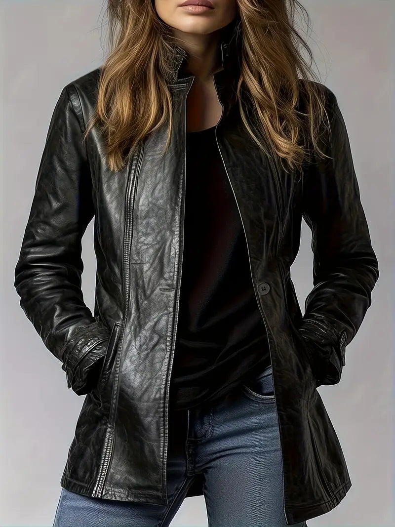 Stylish black women's jacket for everyday wear. Lightweight comfort, versatile for spring & fall casual outerwear.