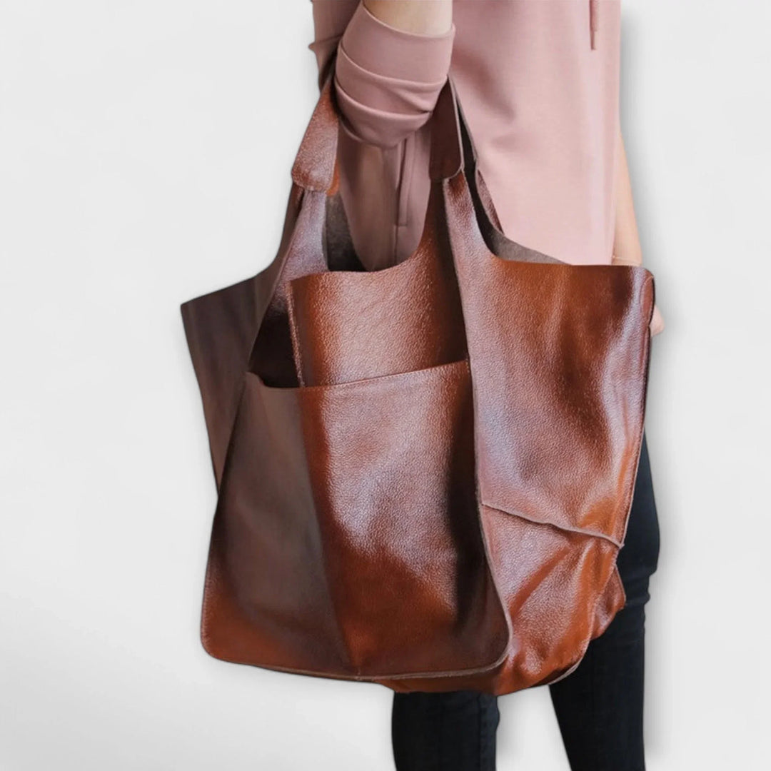 Brown chic faux leather tote bag, women's stylish handbag for any occasion.