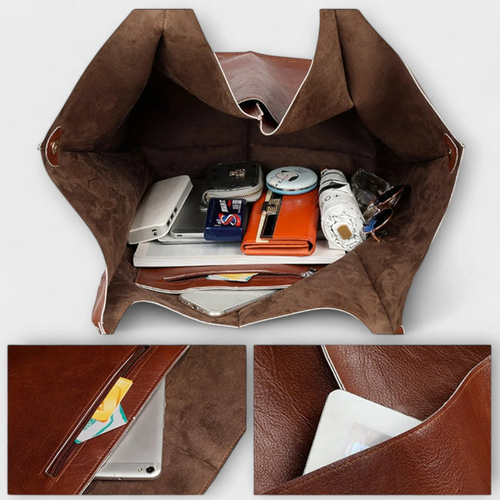 Elegant black faux leather tote, women's everyday handbag with a roomy interior.