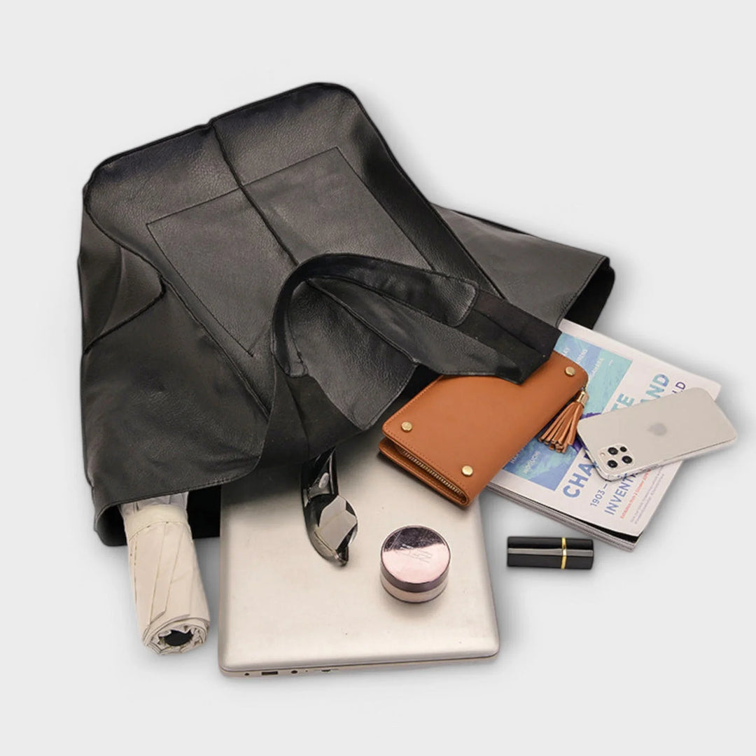 Green faux leather everyday tote, women's stylish handbag with ample storage.