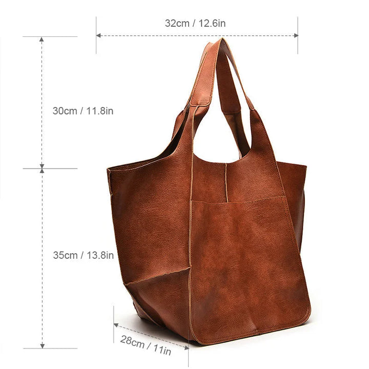 Khaki women's faux leather tote, chic & spacious, ideal for casual or office use.