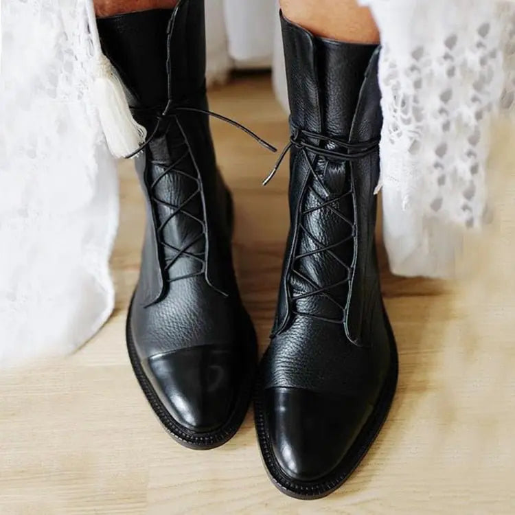 Black women's lace-up ankle boots. Stylish & comfortable classic footwear for autumn/winter.