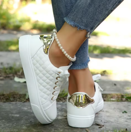 Stylish white women's comfort walkers, designed for everyday wear, heel spurs, and all-day pain relief.