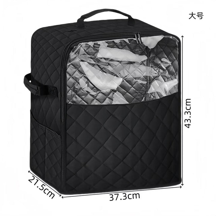 Durable women's shoe storage bag, black, with padded protection and clear window for easy travel & organization.