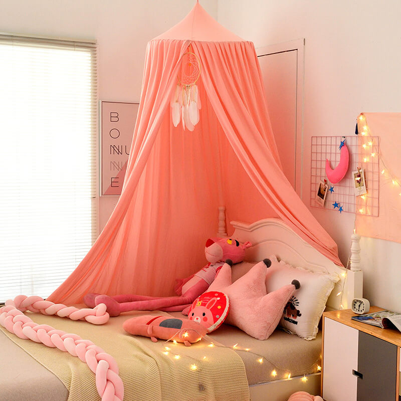 Blackout bed canopy with attached fairy lights, adding a touch of magic to a child's sleep space.