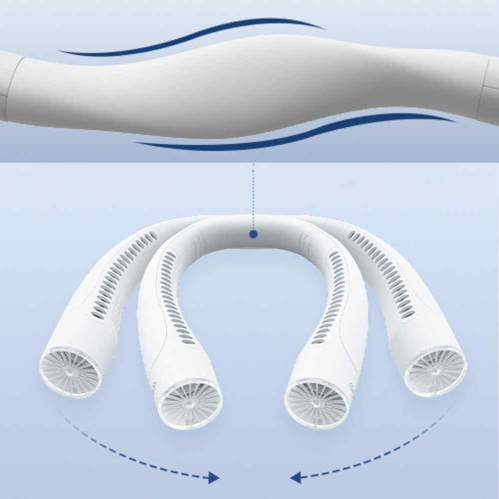 Compact bladeless portable neck fan, providing quiet, hands-free personal cooling.