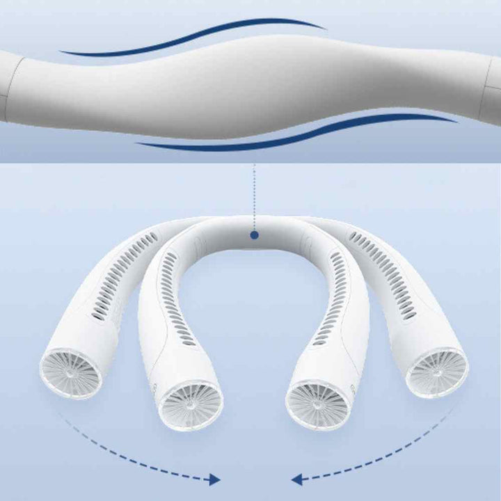 Compact bladeless portable neck fan, providing quiet, hands-free personal cooling.