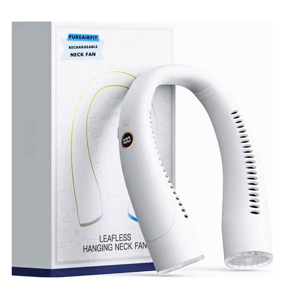 High-tech bladeless neck fan, a smart hands-free personal cooling gadget for daily use.
