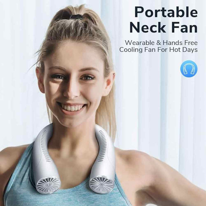 Lightweight portable bladeless neck fan, perfect personal cooler for on-the-go.