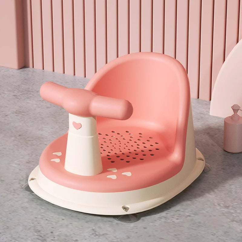 Blue baby non-slip bath seat with adjustable backrest for infant safety during bath time.