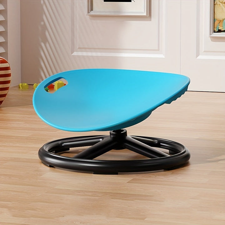 Ergonomic swivel chair in vibrant blue, designed for long work sessions.