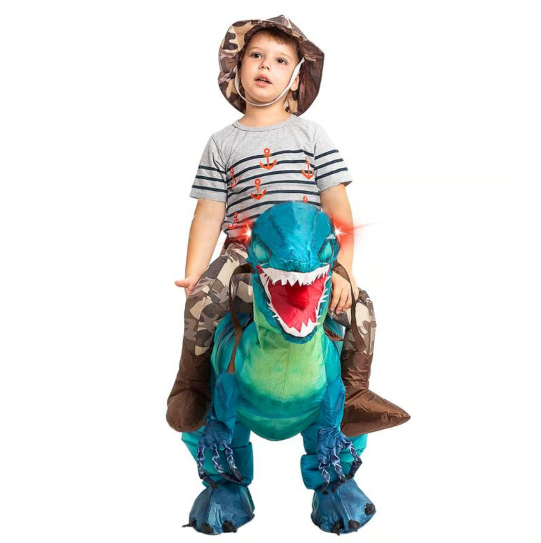 Red inflatable dinosaur ride-on toy for active kids. Great for outdoor fun & active play.