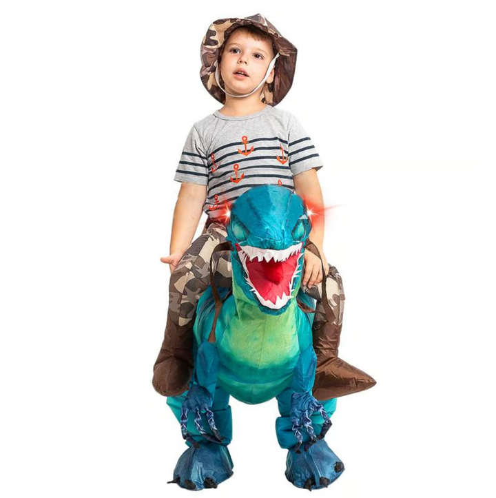Red inflatable dinosaur ride-on toy for active kids. Great for outdoor fun & active play.