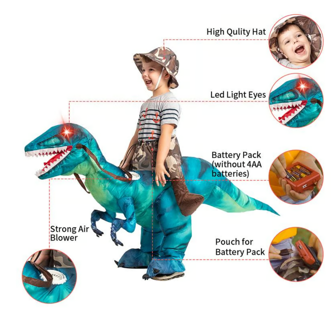 Fun red dinosaur ride-on inflatable toy for active play, ideal for kids' outdoor adventures.