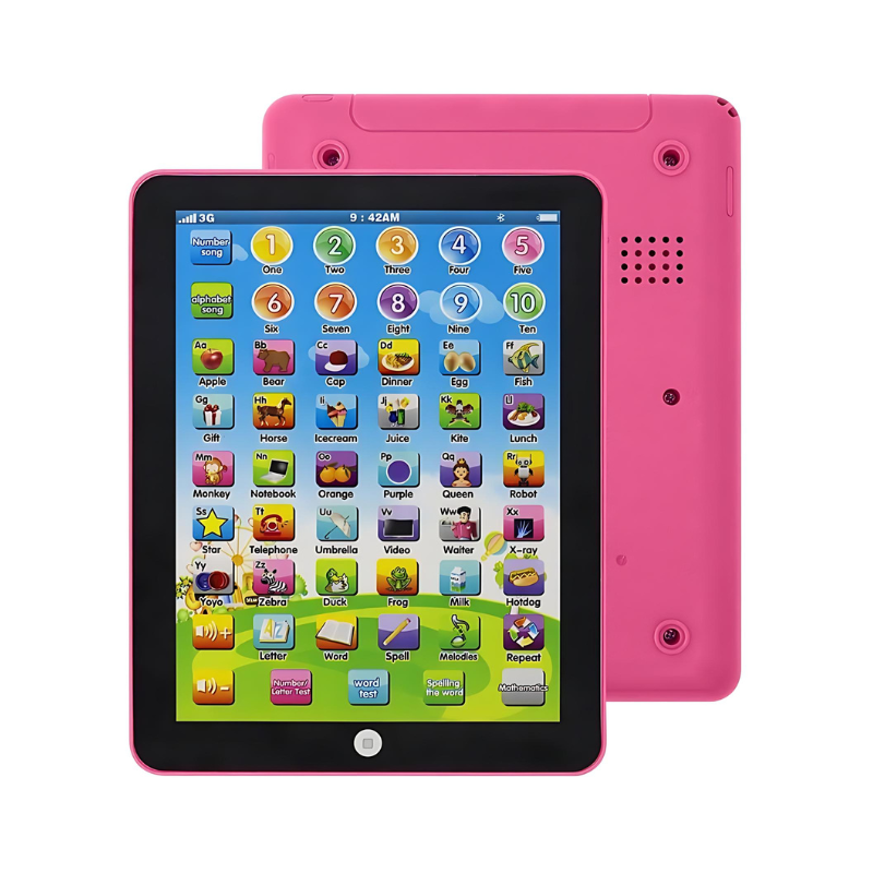 Pink & blue screen-free interactive learning tablet, a perfect educational toy gift for children aged 3-6.