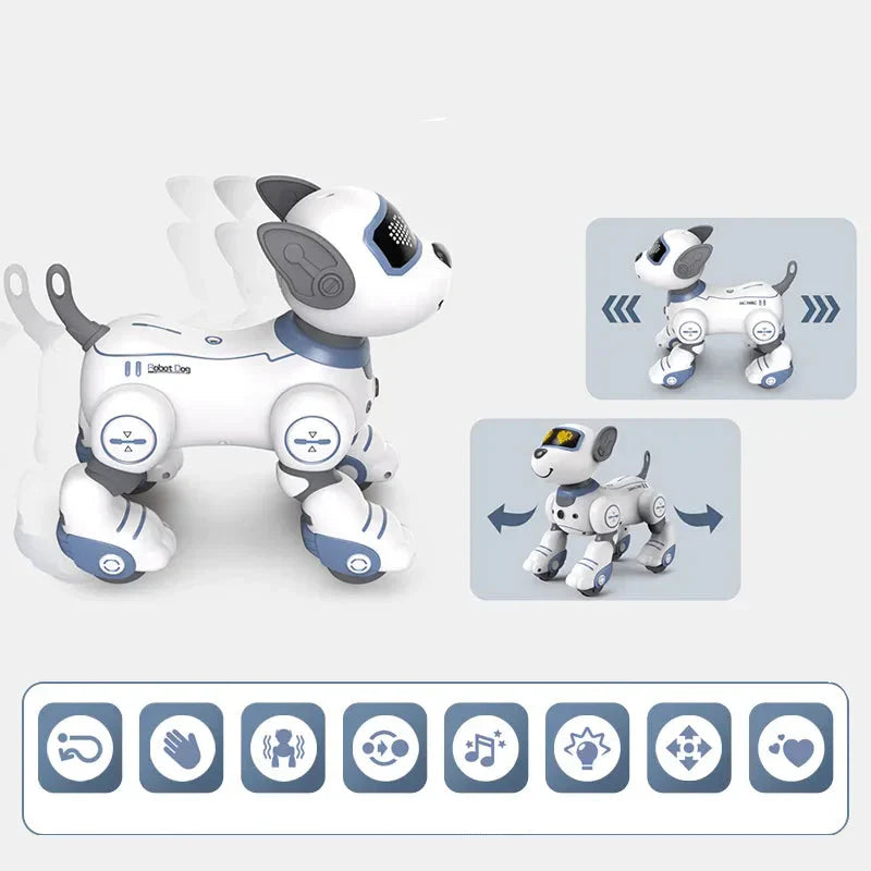 Smart robot toy dog with voice commands, interactive electronic pet for kids, available in pink.