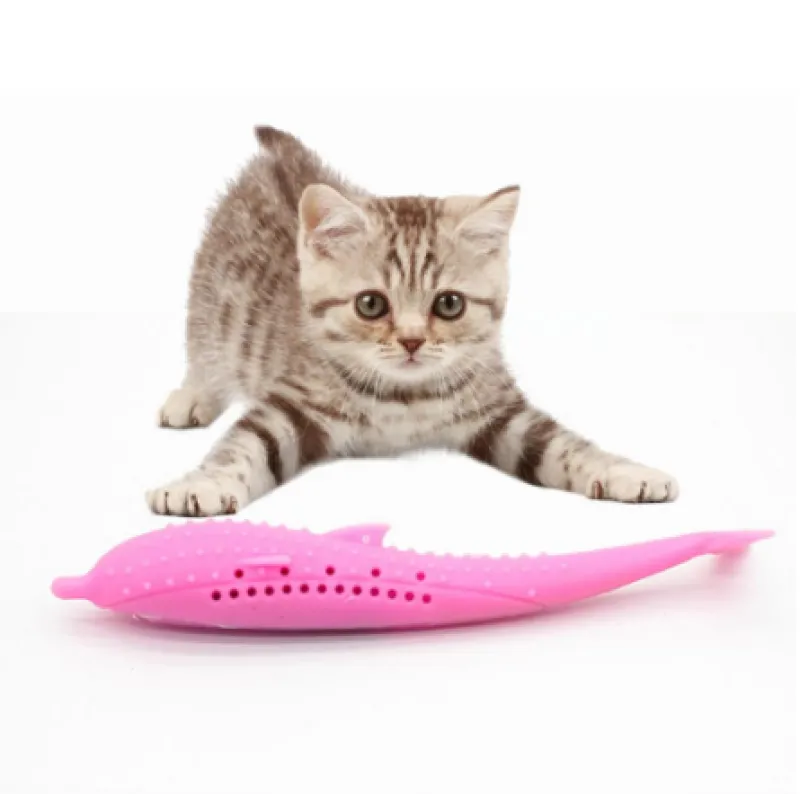 Blue silicone whale chew toy for cats & small dogs. Promotes dental health, cleans teeth & offers fun play.