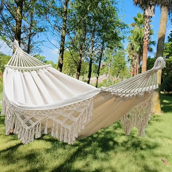 Cozy Tusheng bohemian cotton hammock, perfect for indoor or garden relaxation.