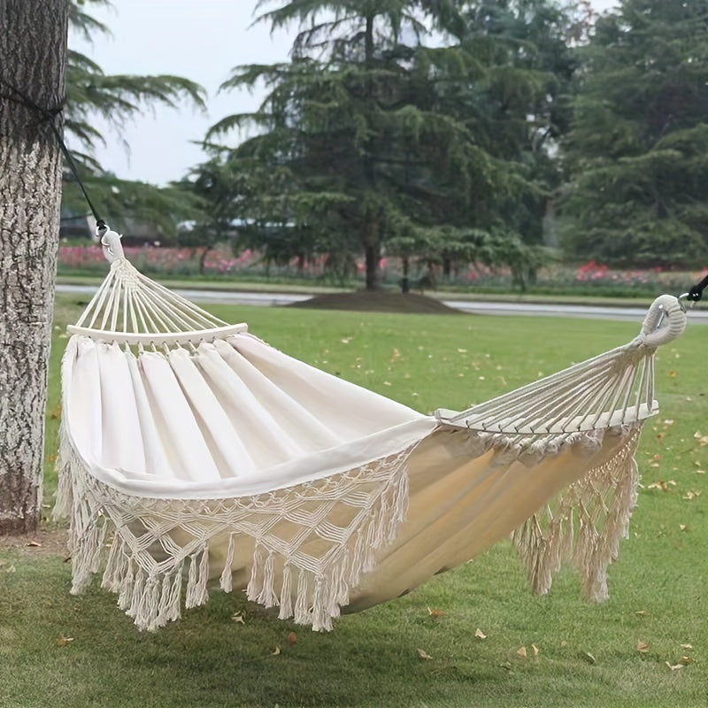Colorful bohemian hammock for two, offering ultimate relaxation in your garden or patio.