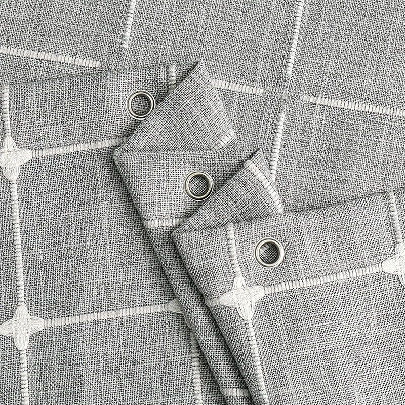 Easy care waterproof linen shower curtain, farmhouse style with bohemian stripe details.