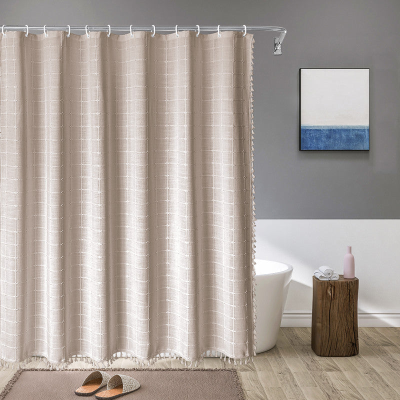 Home decoration: bohemian farmhouse waterproof linen shower curtain, high-quality & trendy.