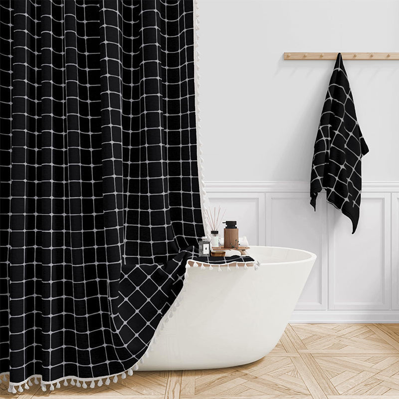 Enhance your bathroom with this waterproof linen shower curtain, bohemian farmhouse plaid.