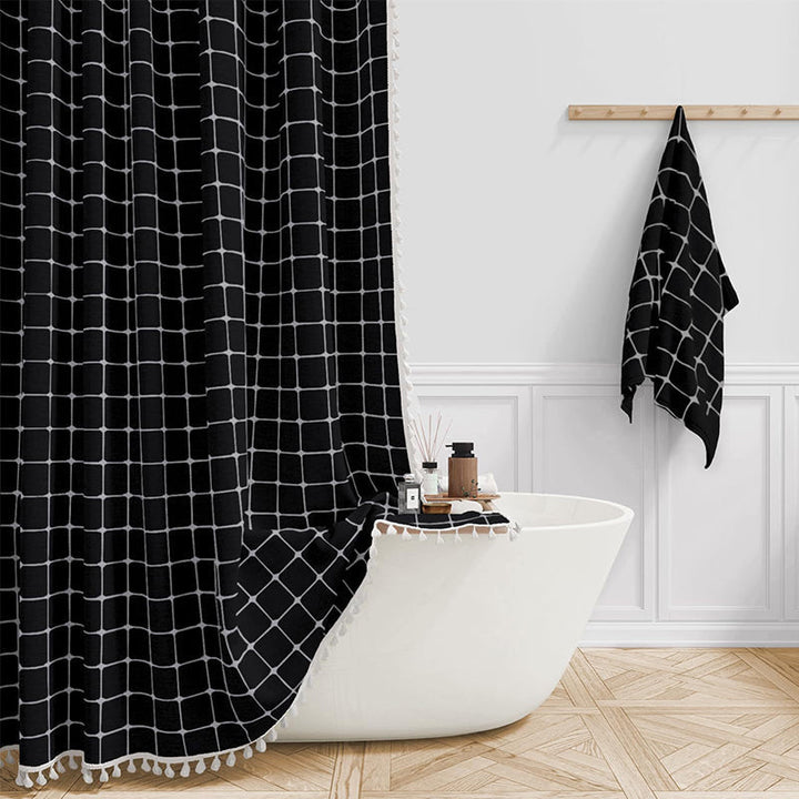 Enhance your bathroom with this waterproof linen shower curtain, bohemian farmhouse plaid.