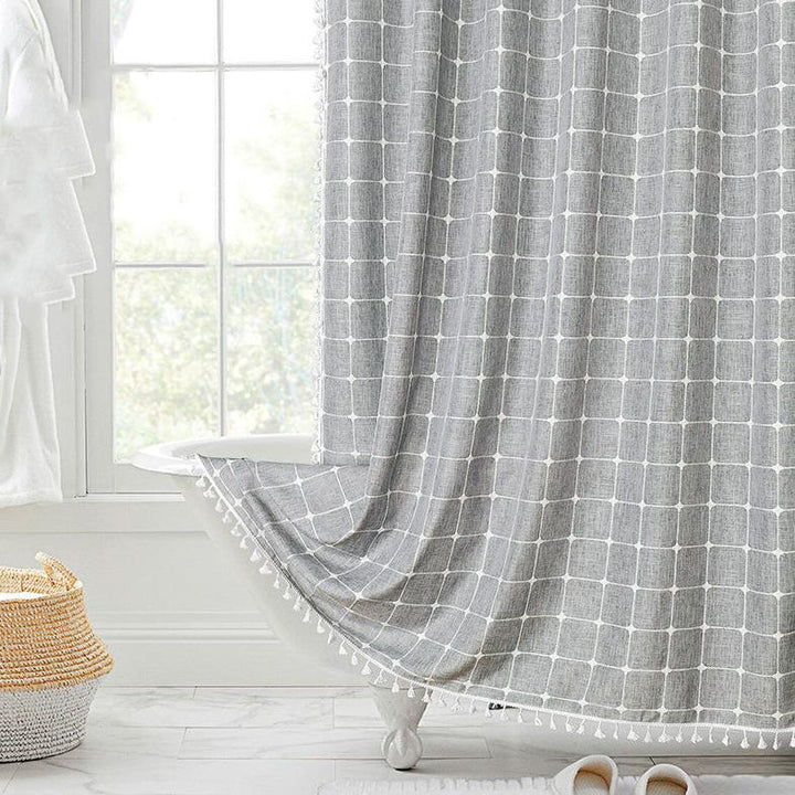 Bathroom upgrade: bohemian farmhouse waterproof linen shower curtain, stylish & functional.