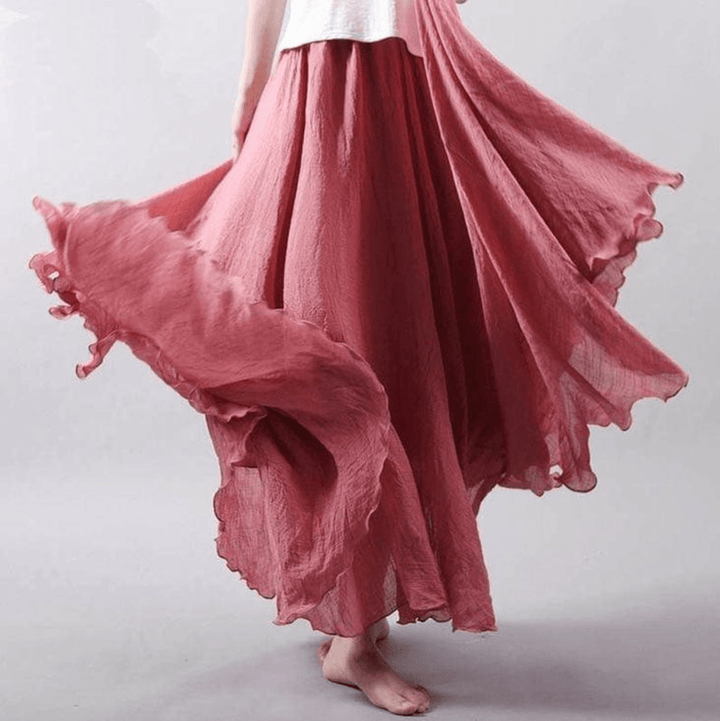 Women's casual linen maxi skirt with a bohemian style, lightweight and breathable