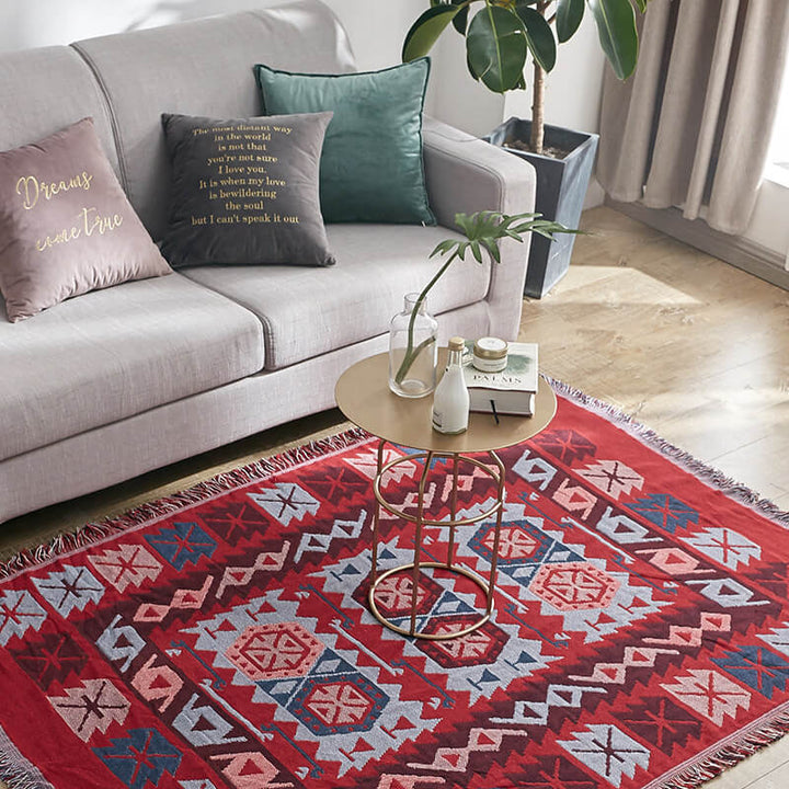 Bohemian tassel knitted sofa throw blanket for cozy living room decor.