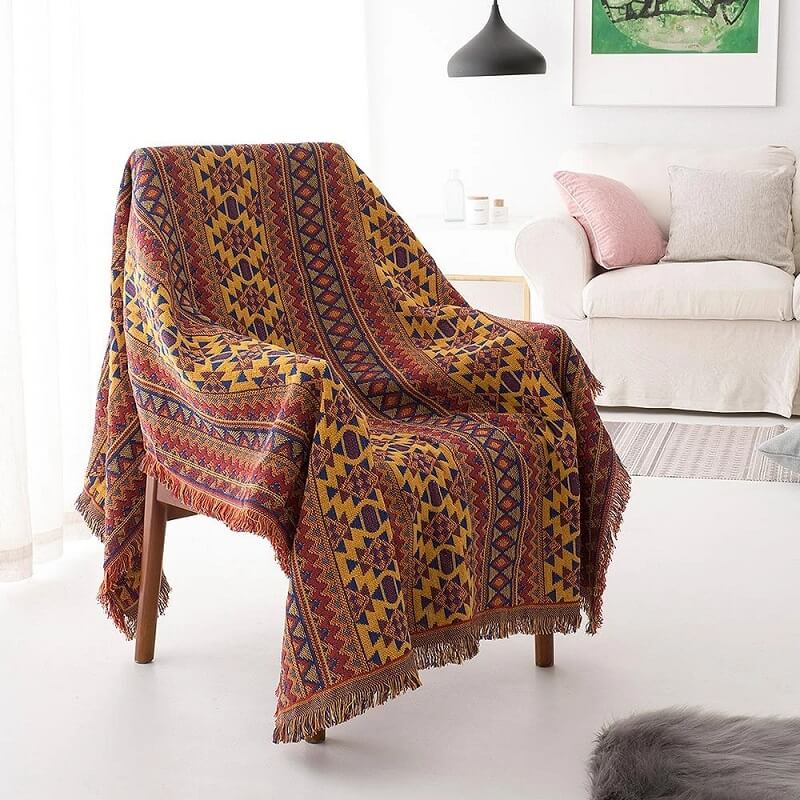Stylish bohemian tassel throw for sofa, adding comfort and decor to your living room.