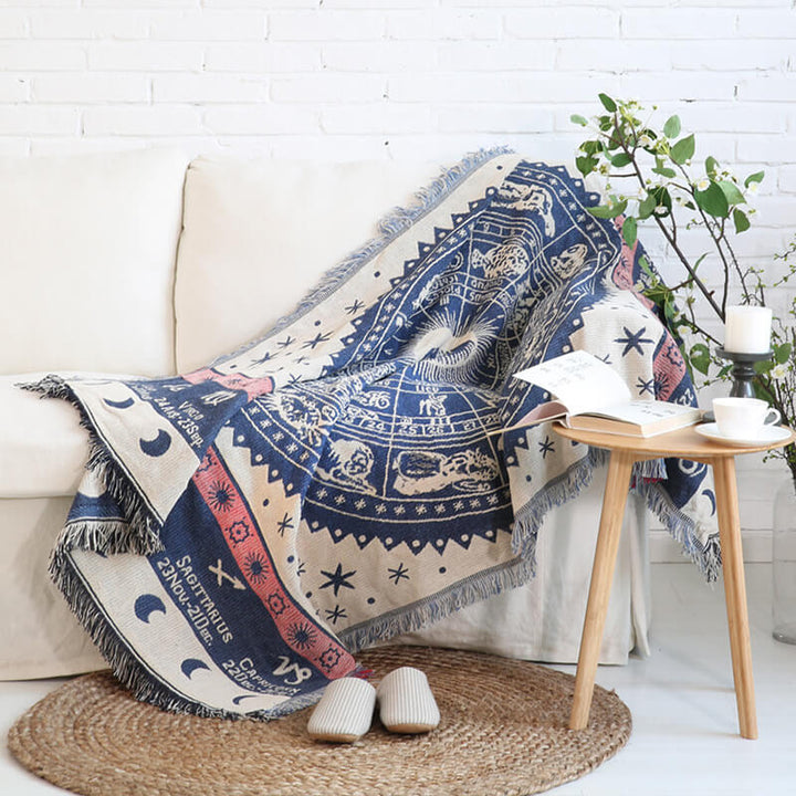Soft bohemian knit throw blanket with tassels, perfect for sofas.