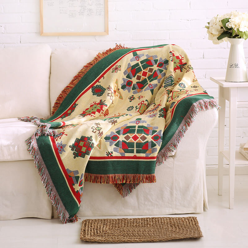 Versatile bohemian tassel throw blanket, ideal for sofas, chairs, & decor.